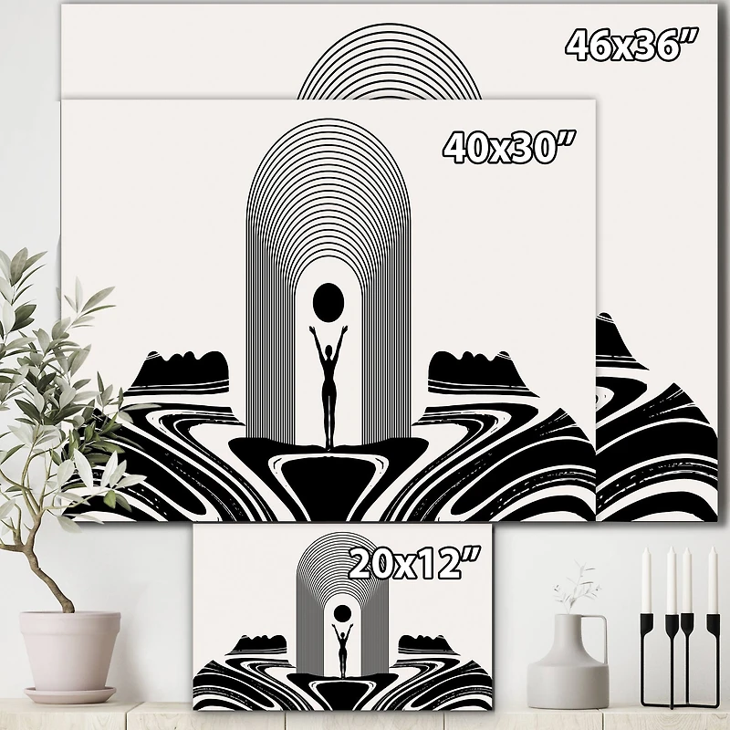 Designart - Empowered Cosmic Women Geometric Goddess Series Black And White III