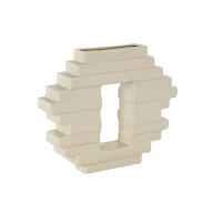 12" Cream Ceramic Abstract Decorative Vase with Rectangular Center Cutout