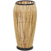 The Novogratz Brown Wicker Handmade Slatted Frame Vase with Black Metal Accents