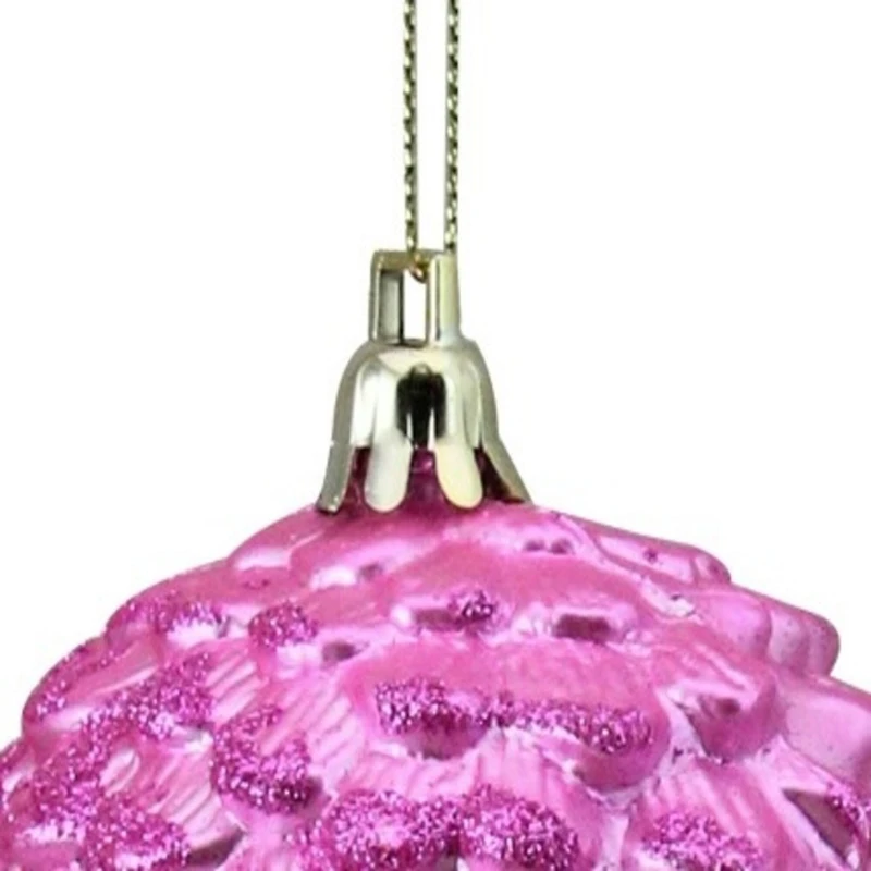 6ct. 6.5" Pink Shatterproof Glitter Pine Cone Christmas Ornaments