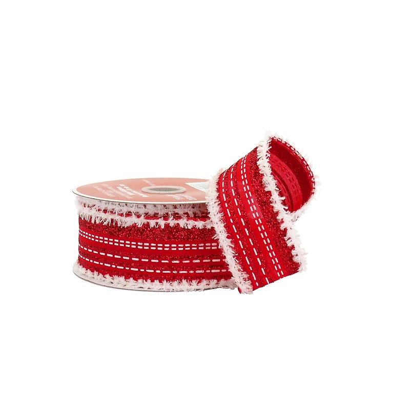 1.5" x 30ft. Red Tinsel Stripes Wired Ribbon by Celebrate It®