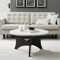 36" Faux White Marble & Graphite Mid Century 3-Leg Round Coffee Table