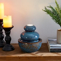 Glitzhome® 8.75" LED Turquoise Leaf Textured Ceramic Tabletop Fountain