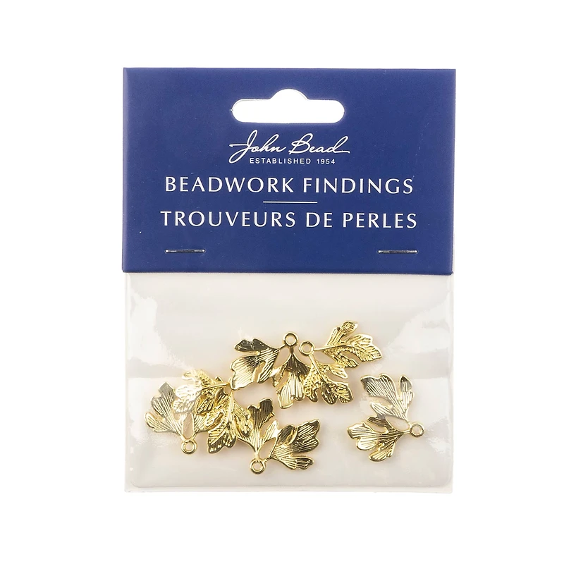 John Bead Beadwork Findings Gold Two Leaves Pendant, 6ct.