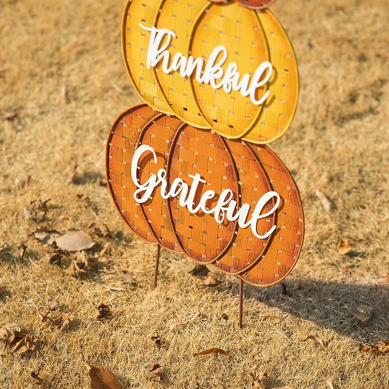 Glitzhome® 35.5" Thanksgiving Metal Stacked Pumpkins Yard Stake