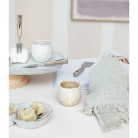 Hello Honey® 13.75" Acacia-Base White Stoneware Elegance Pedestal