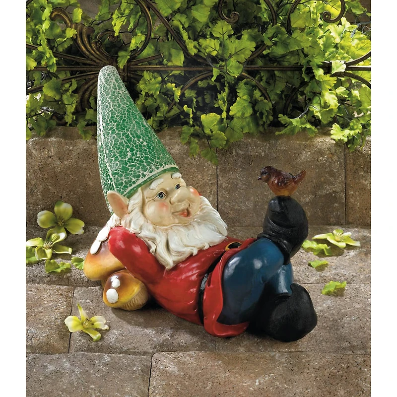 11" Lazy Gnome Solar Statue