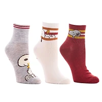 Peanuts® Snoopy 3 Pair Adult Hug Quarter Crew Sock Set