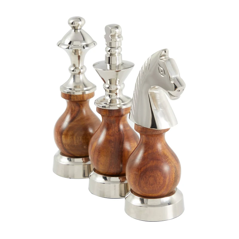 Brown King, Knight & Bishop Chess Sculpture Set
