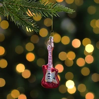 Red & Silver Bass Guitar Glass Ornament