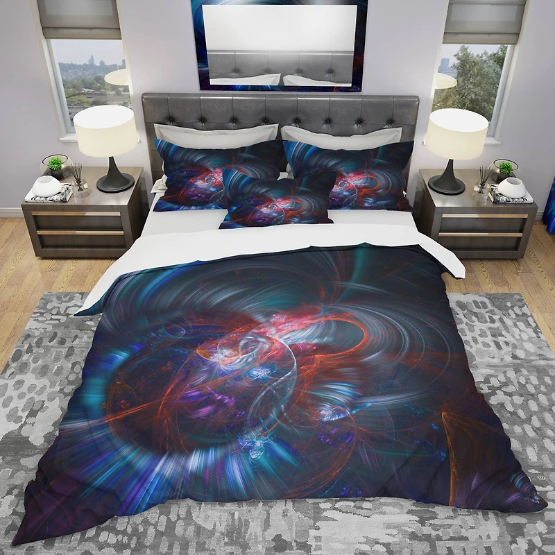 Designart 'Light Blue Fractal Flower in Dark' Modern & Contemporary Bedding Set