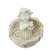 9.5" Distressed Ivory Cherub Angel Bird Feeder Garden Statue
