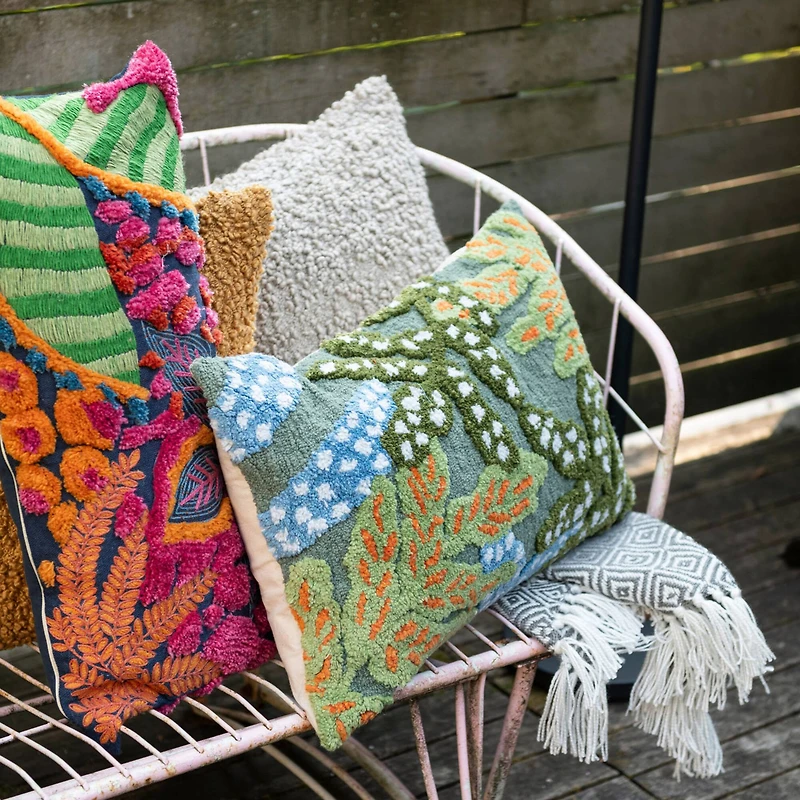 Hello Honey® 27" x 12" Botanical Embroidered & Tufted Fabric Lumbar Pillow