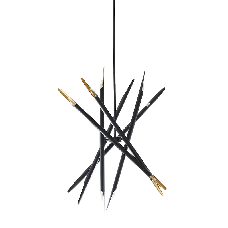 Black Metal 12 Light Chandelier with Suspension Rod 8" x 8" x 62"