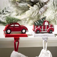 Glitzhome® Wooden & Metal Red Car & Truck Stocking Holder Set