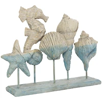 13.75" Light Blue Polystone Ombre Shell & Seahorse Textured Sculpture