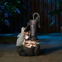 Glitzhome® 23.5" Duck Family Outdoor Fountain with LED Light