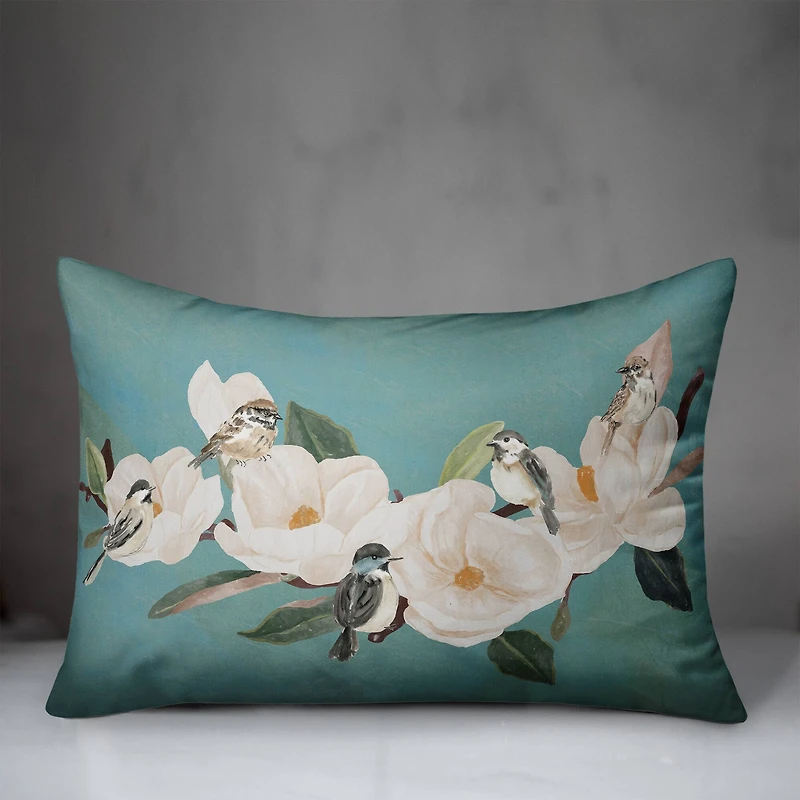 Birds And Magnolias 20" x 14" Indoor/Outdoor Pillow