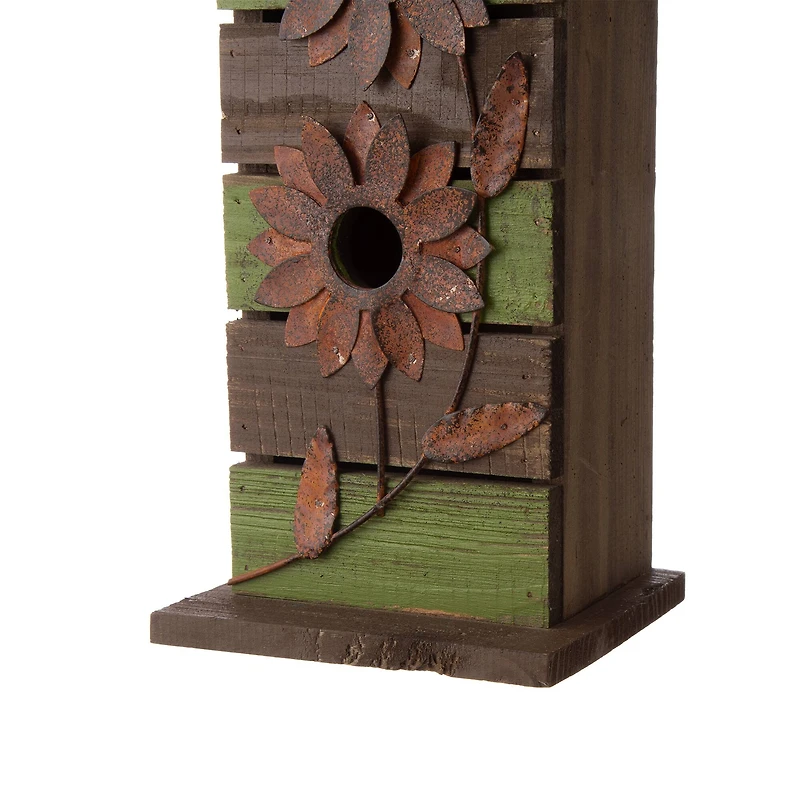 Glitzhome® Hanging 2-Tiered Distressed Wood Bird House with Flowers