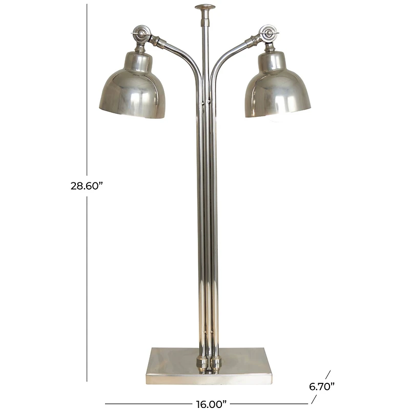 2ft. Silver Stainless Steel Desk Lamp with Dual Shades