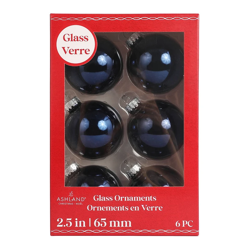 6 Pack 2.5" Shiny Glass Ball Ornaments by Ashland