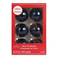 6 Pack 2.5" Shiny Glass Ball Ornaments by Ashland