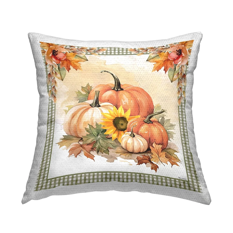 Stupell Industries Autumn Pumpkins Floral Border Outdoor Printed Pillow