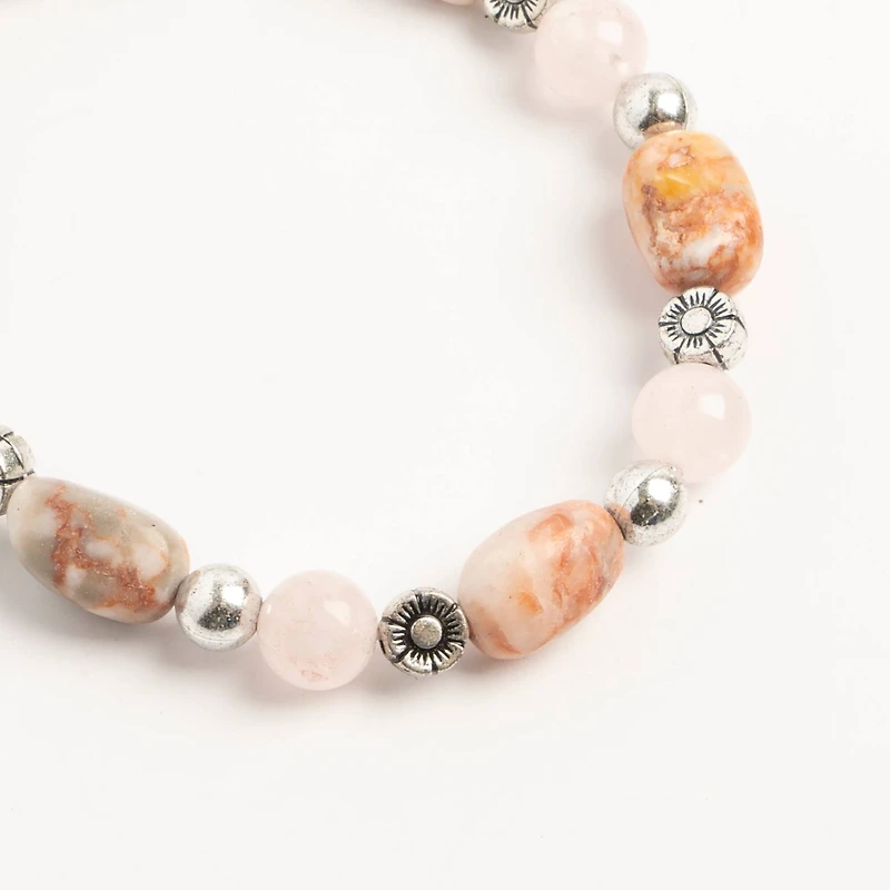 John Bead Pink Zebra Jasper & Rose Quartz Stretch Bracelet