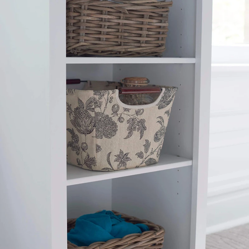 Household Essentials Storage Bin with Wood Handles (Small, Floral)
