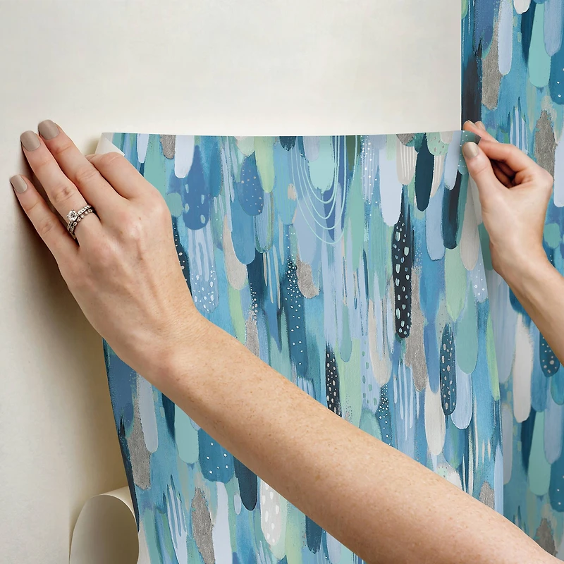 RoomMates Blue & Green Brushstroke Peel & Stick Wallpaper