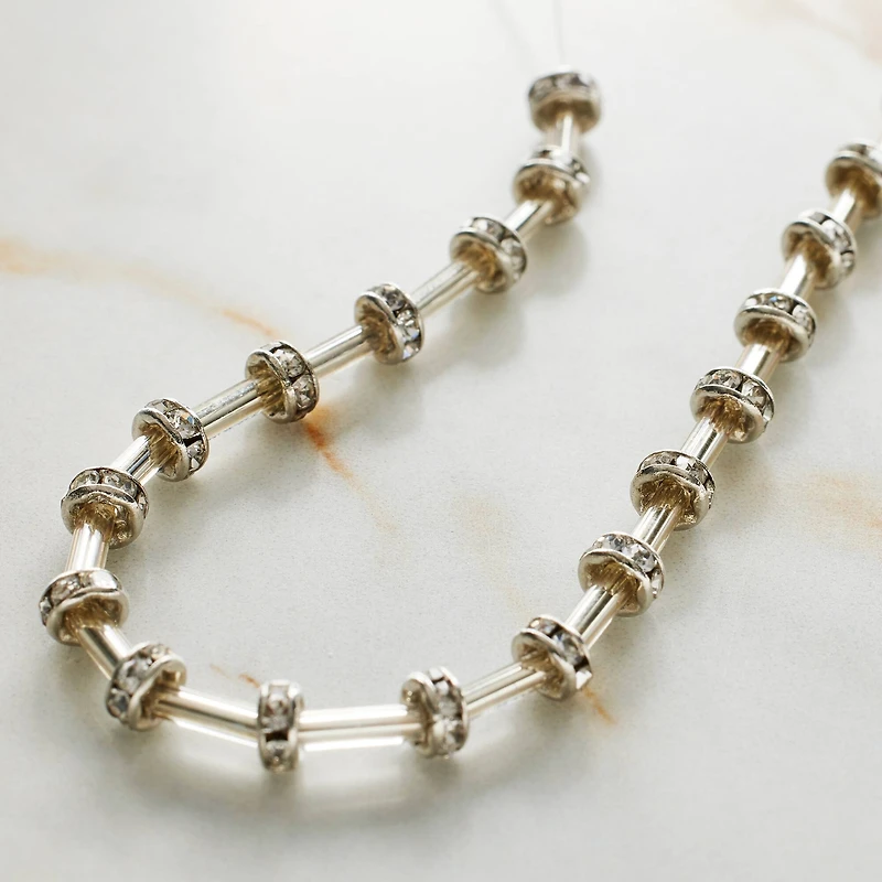 9 Packs: 19 ct. (171 total) Silver Rhinestone Studded Rondel Beads, 4mm by Bead Landing™