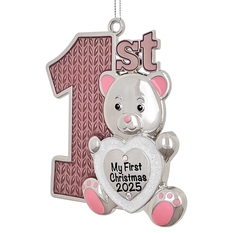 3" Pink 1st Christmas Teddy Bear Metal Ornament by Ashland®