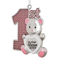 3" Pink 1st Christmas Teddy Bear Metal Ornament by Ashland®