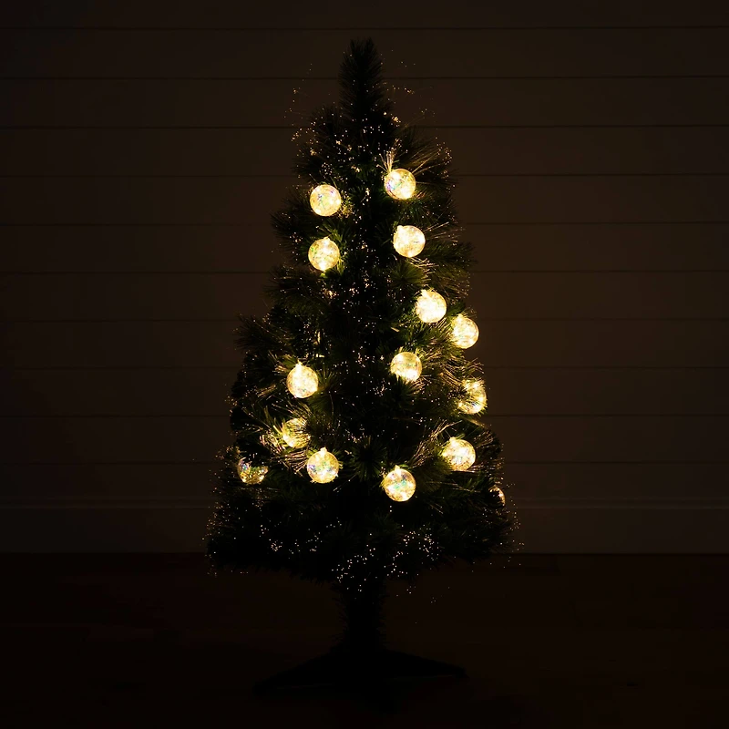 4ft. Fiber Optic Warm White Ornament LED Lights Pine with Mixed Tips Artificial Christmas Tree