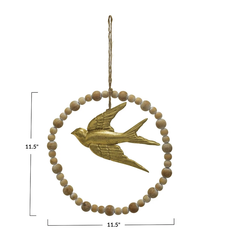 Hello Honey® 11.5" Round Wood & Metal Wall Hanging with Beads & Embossed Dove