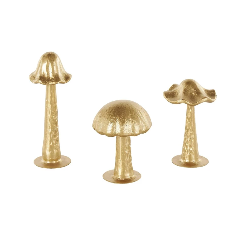 Gold Metal Mushroom Metallic Sculptures with Round Base, 3ct.
