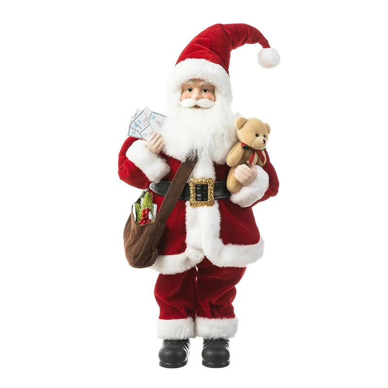 Glitzhome® 18" Faux Fur Christmas Mail Santa Figurine