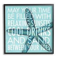 Stupell Industries Sunsets Cool Drinks Sand Beach Phrase Blue Starfish Framed Wall Art