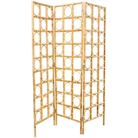 71" Brown Rattan Geometric Handmade Woven Geometric 3 Panel Room Divider