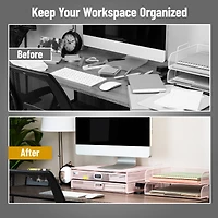 Mind Reader Mesh Monitor Stand with Storage Drawer, Ventilated Laptop Riser and Desktop Organizer, Office, Metal Mesh, Pink