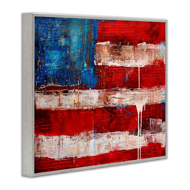 Stupell Industries Rustic United States Flag with Distressed Paint Drip Framed Giclee Art