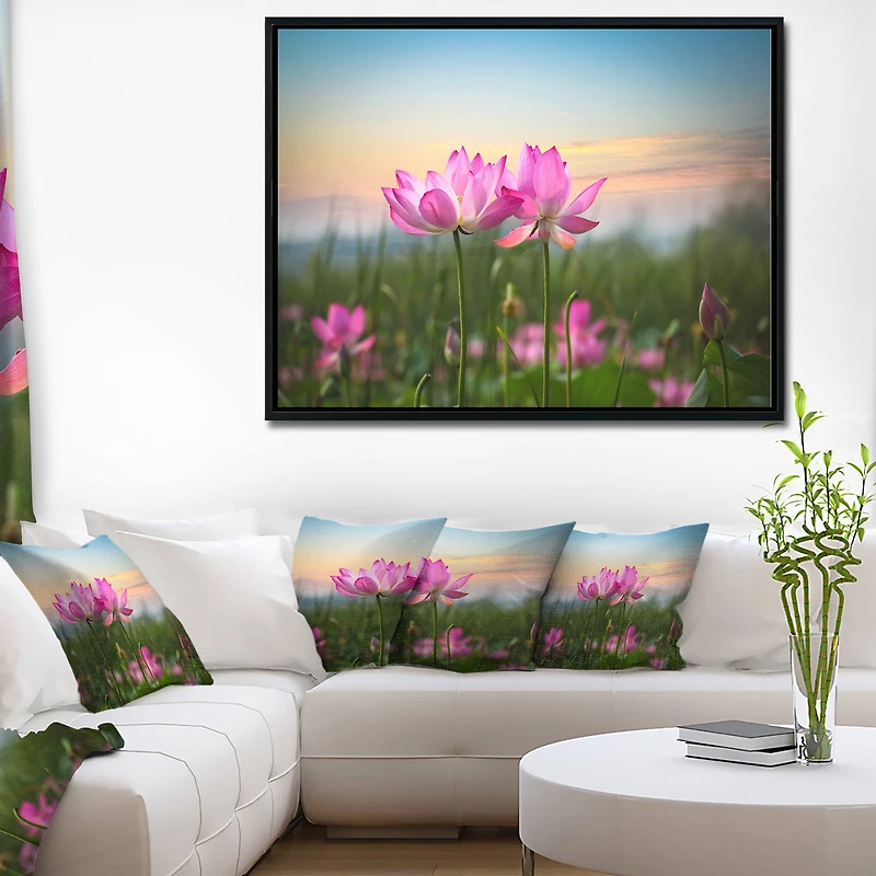 Designart - Blooming Lotus Flowers at Sunset