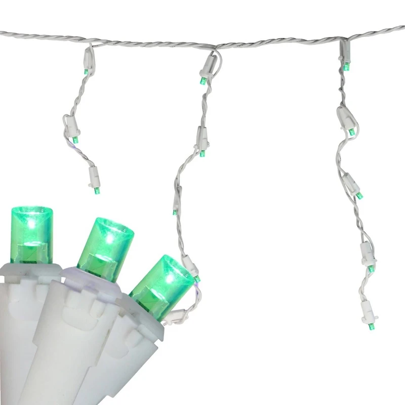 100ct. Green LED Wide Angle Icicle Christmas String Lights with White Wire