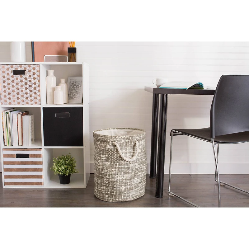 DII® Large Stone Tweed Round Woven Paper Storage Basket