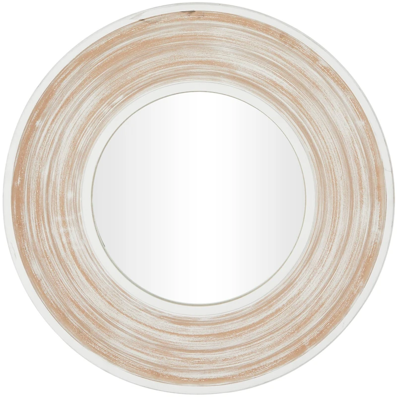 35" Cream Wooden Framed Wall Mirror with White Wash Effect