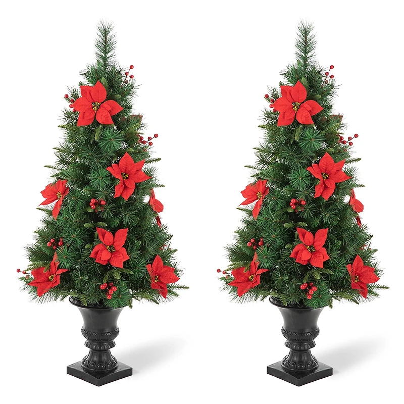 2 Pack 4ft. Pre-Lit Pine Artificial Christmas Porch Tree