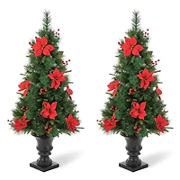 2 Pack 4ft. Pre-Lit Pine Artificial Christmas Porch Tree