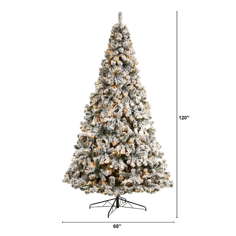 10ft. Pre-Lit Flocked West Virginia Fir Artificial Christmas Tree, Clear LED Lights