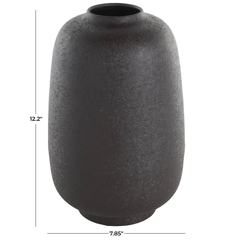 12" Black Textured Rounded Metal Vase