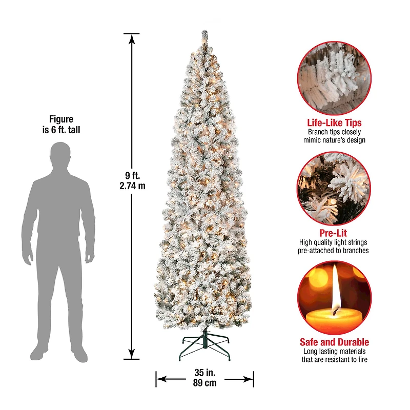 9ft. Pre-Lit Acacia Flocked Artificial Christmas Tree, Clear Lights